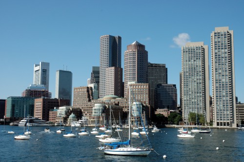 Boston skylines and sailboats on Charles river, Boston Mass